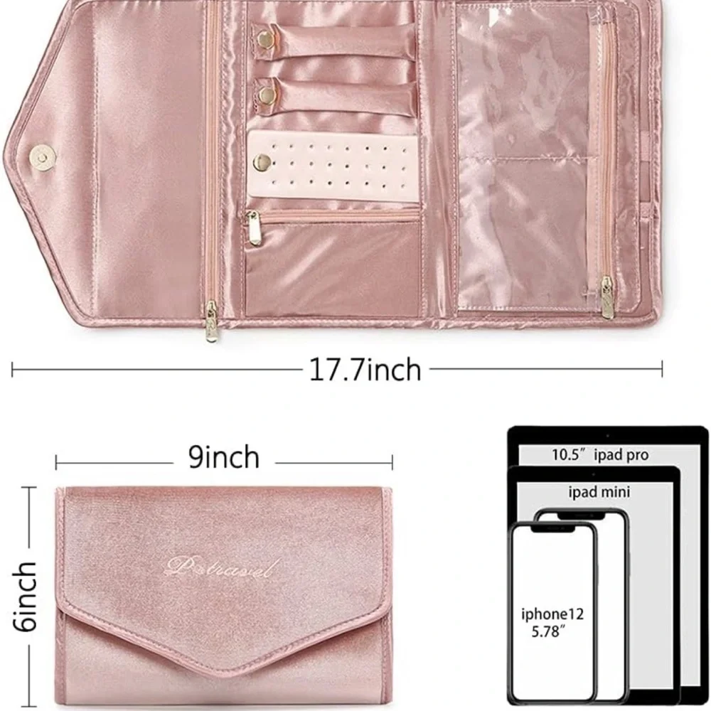 VanFn Travel Jewelry Organizer Roll Bag – Foldable Velvet Case